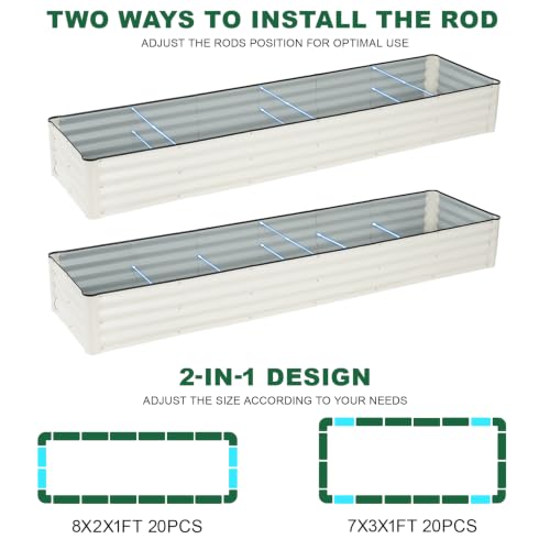 8x2x1 Ft Galvanized Raised Garden Bed (White)