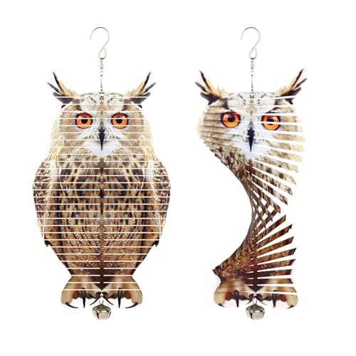 2-in-1 Metal Wind Spinners - Double Sided Owl Picture Bird Reflector for Window, Outdoor Patio, Garden, Farm (1, 12x6.8 in) - size: 12x6.8 in