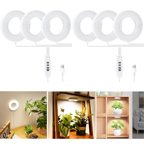 Banax 2 Pack LED Grow Light for Indoor Plants 144 LEDs, Tri-Head Ring Design, 5V/2A 10 Brightness Levels, 3/9/12H Timer, Ideal for Herbs, Succulents & Seedlings（White） - color: White, size: Tri-Head-2Pcs