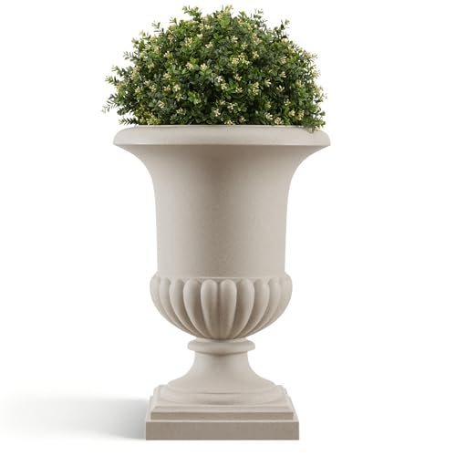 24.4" H Large Roman Urn Planter, Lightweight Plastic Flower Pot - color: Marble