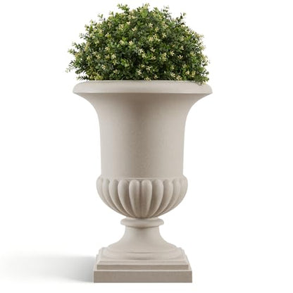 24.4" H Large Roman Urn Planter, Lightweight Plastic Flower Pot - color: Marble