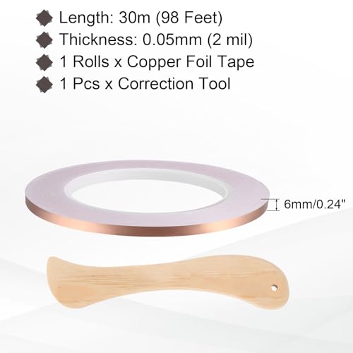 Copper Foil Tape 0.24" x98FT Single Conductive Adhesive Tape - size: 0.24 Inch x 98 FT
