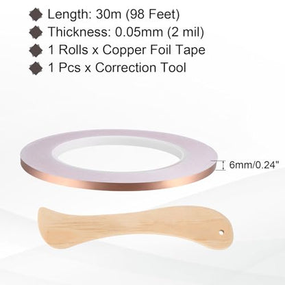 Copper Foil Tape 0.24" x98FT Single Conductive Adhesive Tape - size: 0.24 Inch x 98 FT