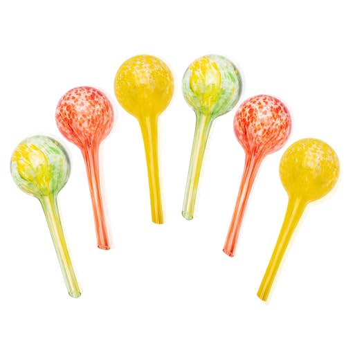 Lexi Home Aqua Globes for Indoor Plants & Outdoor Plants, Watering Can for Plant, Self Watering Planters, Water Globe, Hand Blown Glass, 6 Pack Small, Yellow/Green/Red - color: 6 Pack - Yellow - Green - Red, size: Small