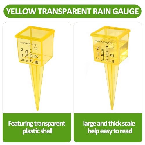 10PCS Rain Gauges Outdoor 1.5" Transparent Sprinkler Rain Gauge for Lawn with Wide Mouth Water Measuring Tool (Yellow)