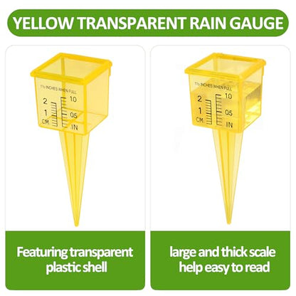 10PCS Rain Gauges Outdoor 1.5" Transparent Sprinkler Rain Gauge for Lawn with Wide Mouth Water Measuring Tool (Yellow)