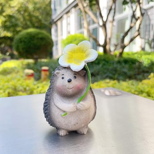 Cute Hedgehog Figurine with Flower, Adorable Tabletop Ornament, Small Animal Shaped Home Decor Accent for Shelf Desk, Charming Gift for Animal Lovers & Room Decor Enthusiasts