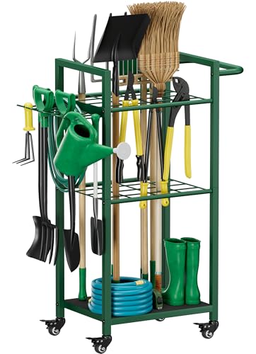 Garden Tool Organizer with Wheels, Green - color: green