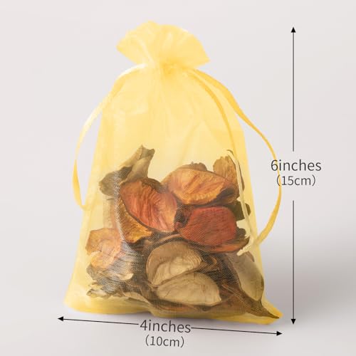 YHJZ 100PCS Gold Organza Bags, 4x6 Inch Small Mesh Bags Drawstring, Jewelry Gift Bags for Wedding, Party, Festival - color: Gold