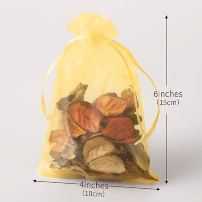 YHJZ 100PCS Gold Organza Bags, 4x6 Inch Small Mesh Bags Drawstring, Jewelry Gift Bags for Wedding, Party, Festival - color: Gold