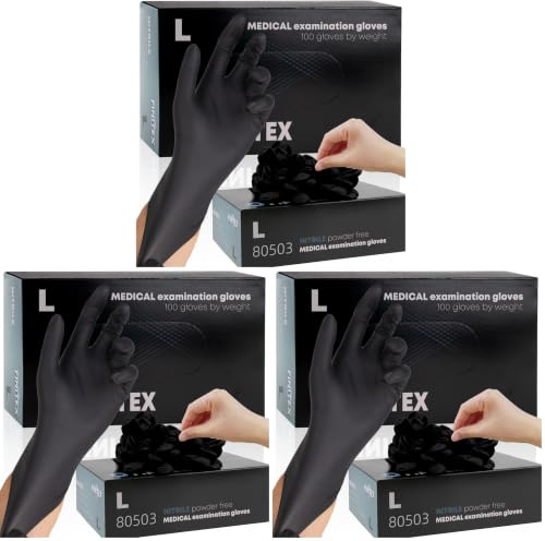 FINITEX - Black Nitrile Disposable Gloves, 5mil, Powder-free, Medical Exam Latex-Free 100 PCS For Cleaning Food Glove (Large) (Pack of 3) - size: Large (Pack of 3)