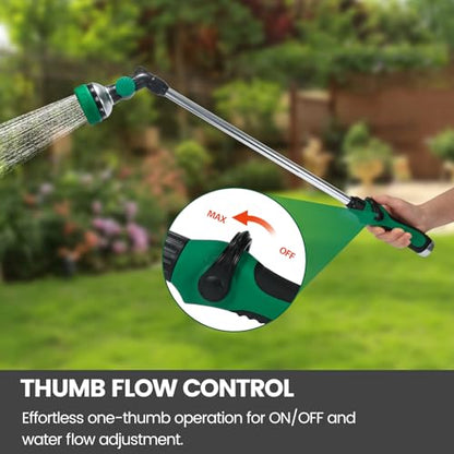 Watering Wand for Garden Hose, 24 Inch, Heavy Duty, 10 Spray Patterns, Thumb Control Hose Nozzle with 180° Pivoting Head, Ideal for Hanging Baskets, Plants and Shrubs - color: Green