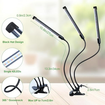 3Head Clip Grow Lights for Indoor Plant, Seed Starting, Bonsai - size: Clip 3Head 27W