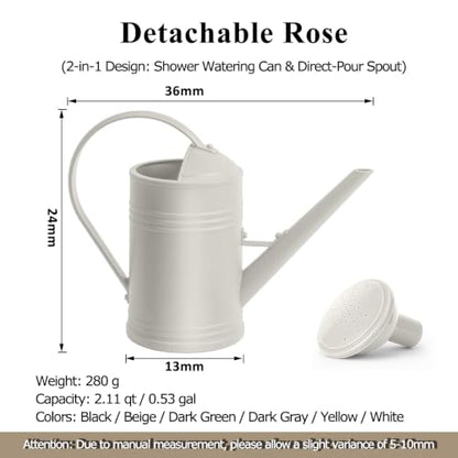 2L Watering Can Pitcher Water Pot, 2-in-1 Pour/Shower (White) - color: White