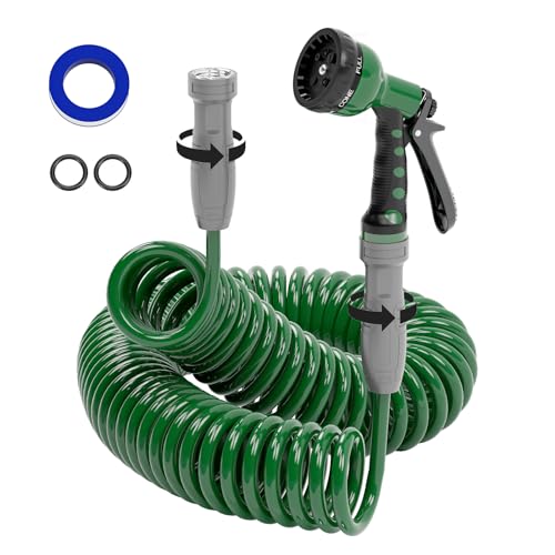 SPECILITE 3/8" Lightweight Coil Garden Hose 75 FT, EVA Flexible Water Hose - color: Green, size: 75FT