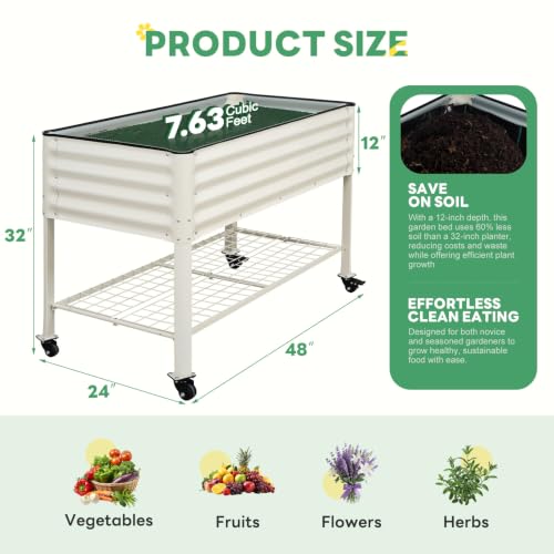 Elevated Raised Garden Bed Outdoor with Shelf, Wheels, 2' X 4', White - style: Deluxe White(With Casters, Shelf)