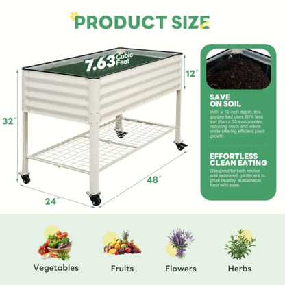 Elevated Raised Garden Bed Outdoor with Shelf, Wheels, 2' X 4', White - style: Deluxe White(With Casters, Shelf)