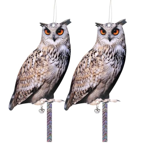 Plastic Owls to Scare Pigeon Away with Reflective Tape, 2Pcs Flat Fake Owl to Keep Pigeon Away from Porch Patio Balcony, Pigeon Scare Devices Garden Owl to Scare Woodpecker Squirrel Pigeon for Outdoor - color: Brown 04, size: 2 Pcs