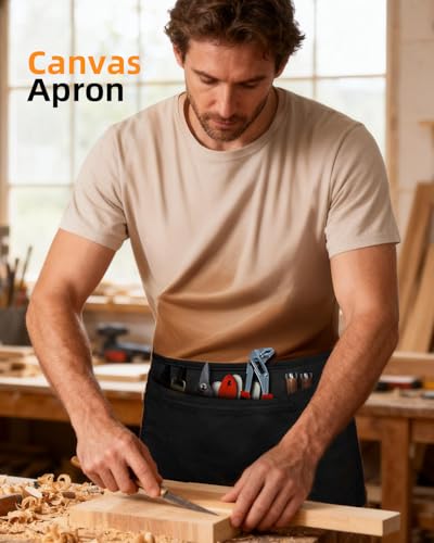 Canvas Work Waist Apron with 3 Pocket - color: 7 Pack Black Waist Apron