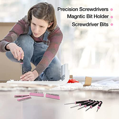 RVOGJP 39-Piece All Purpose Pink Household Tool Kit for Women - Small Tool Set with Toolbox, Great for Home, Garage, Office & College Dorm Use - color: Pink