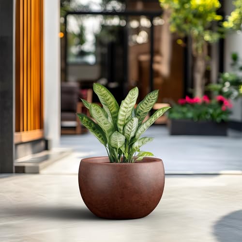 Kante Accent Round Bowl Rusty Concrete Planter 15.7" Dia, Outdoor - color: Rusty, size: 15.7" d
