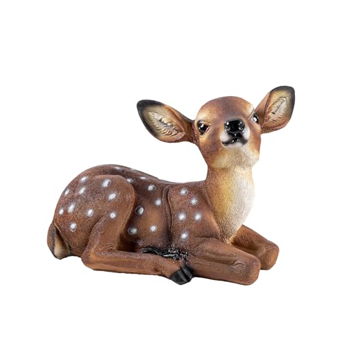 Outdoor Garden Deer Statue, Decorative Sculpture Brown Resin Fawn Sculpture, 9.45 x 6.3 x 5.1 inches Yard Lawn Decor Deep Forest Deer - color: Deer Turning Its Head"