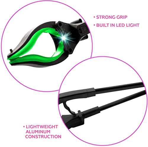 Grabber Tool 19" Aluminum Magnetic Claw with LED Light, Lightweight Foldable Reacher Grabber Pickup Tool, Gripper Grabbers for Elderly Grab it Reaching Tool Trash Picker Grabber, Green, By Luxet