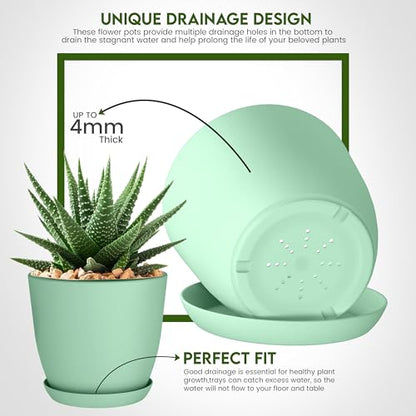 Plant Pots Indoor with Drainage, 10 Pack Multi-Size Planters Set, Mint - color: Mint, size: Pack of 10