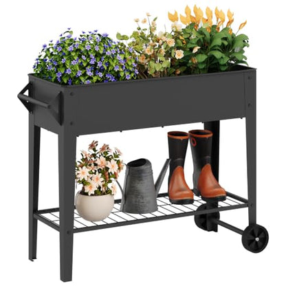 Mobile Raised Garden Bed with Legs and Wheels Metal Elevated Planter Box