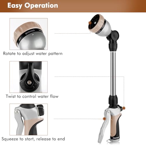 RESTMO Heavy Duty Metal Hose Wand, Watering Wand for Garden Hose - color: Gold