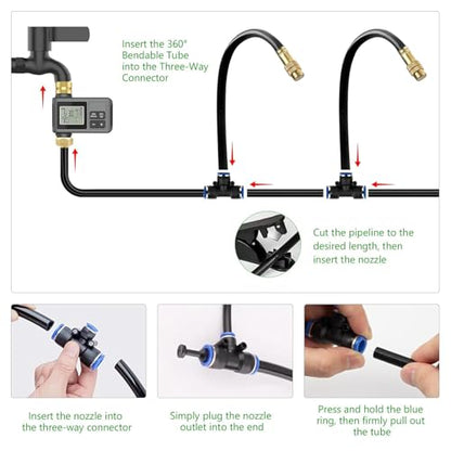 60FT Drip Irrigation System with Smart Water Timer - size: 60Ft Brass Fitting with Timer