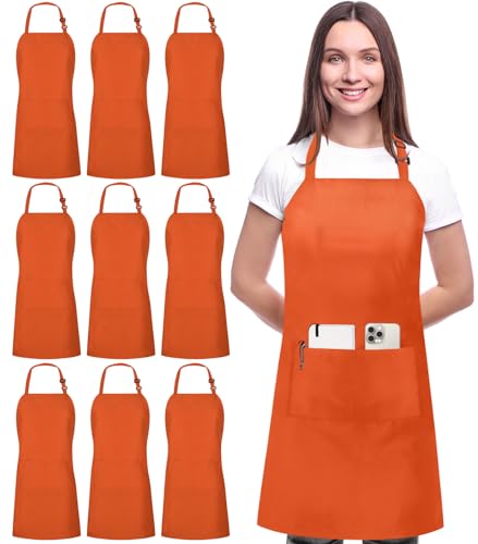 Utopia Kitchen Bib Aprons 10 Pack Adjustable With 2 Pockets - color: Orange
