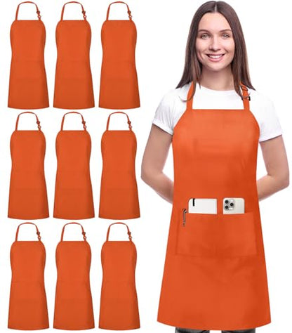 Utopia Kitchen Bib Aprons 10 Pack Adjustable With 2 Pockets - color: Orange