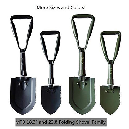 22.8 Inch Black Military Folding Camping Shovel,High Carbon Steel Entrenching Tool w/Wood Saw Edge and Tactical Carry Case - color: 22.8 IN Black