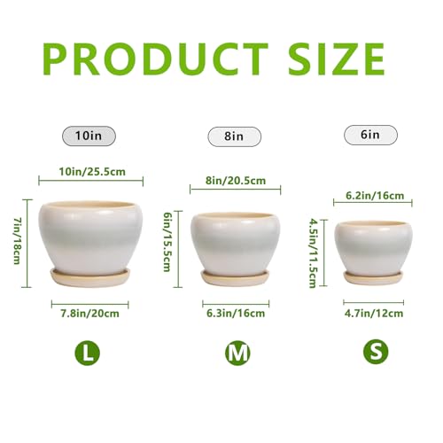 Ceramic Flower Pots, 10+8+6 Inch Ceramic Planters, White-Grey - color: White-grey