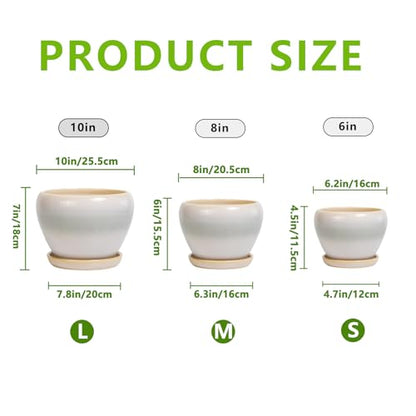 Ceramic Flower Pots, 10+8+6 Inch Ceramic Planters, White-Grey - color: White-grey