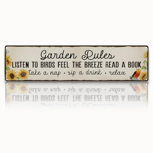 Garden Metal Tin Sign, Vintage Farmhouse Decor, Garden Rules Floral Wall Art, for Yard Fence Door Porch, Rustic Indoor Outdoor Gardens Decoration, 15.7 x 3.9 Inches - color: Garden 15