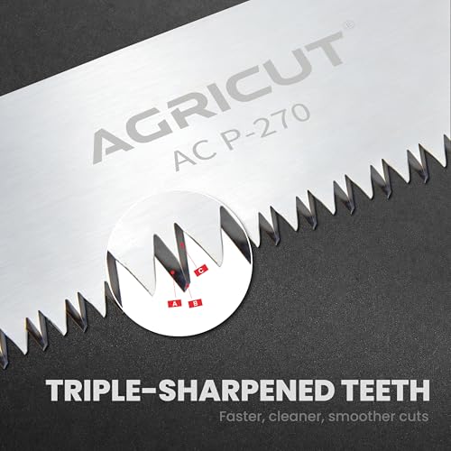 AGRICUT 420mm Hand Pruning Saw with Sheath: 0.85mm Thick High Carbon Steel Blade, Triple-Sharpened Teeth, Non-Slip Grip – Tree Saw & Camping Saw for Outdoor Garden Branch
