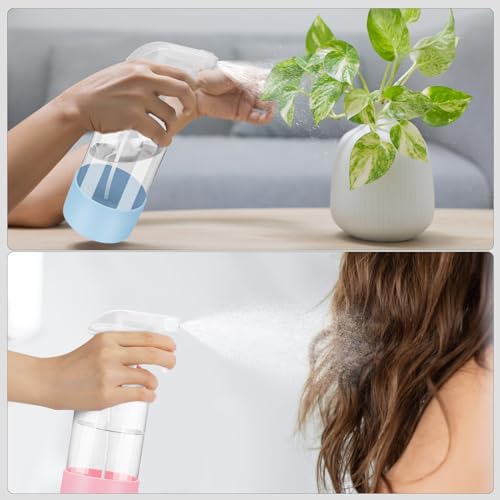 Glass Spray Bottles - 2 Pack 16 oz Clear Spray Bottles with Silicone Sleeve - color: Blue&Pink
