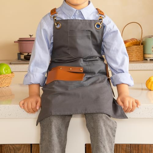 NEOVIVA Work Apron for Kid Boys with Pockets,Canvas Tool Apron for Kids - color: Dark Grey