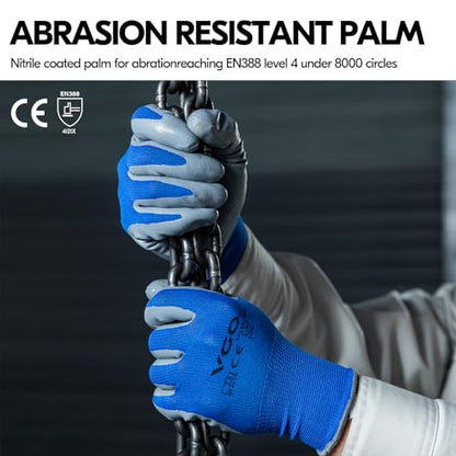 Vgo... 10Pairs Non-Slip Safety Work Gloves,Nitrile Coated (NT2110,M) - color: Blue, size: Medium