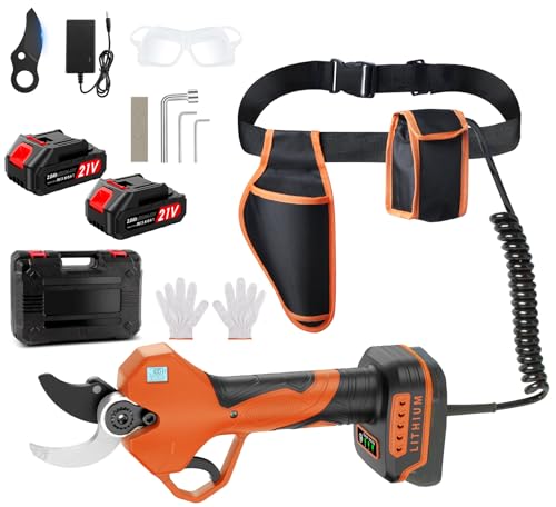 Electric Pruning Shears, Electric Loppers for Gardening, 2" Max Cutting Diameter, Cordless Pruner with 3 Modes,Portable Waist Bag, SK7 Blade, 2 * 2000mAh, LED Display for Branch, Tree&Flower Cutting
