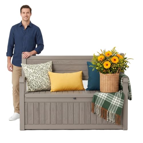 Outdoor Bench, Waterproof Garden Storage Bench, 110 Gallon Deck Box