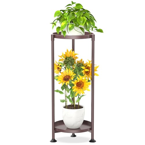 KMOTASUO 2 Tier Metal Plant Stand Tall for Indoor Outdoor Corner, Bronze - color: Bronze, size: 2 Tier