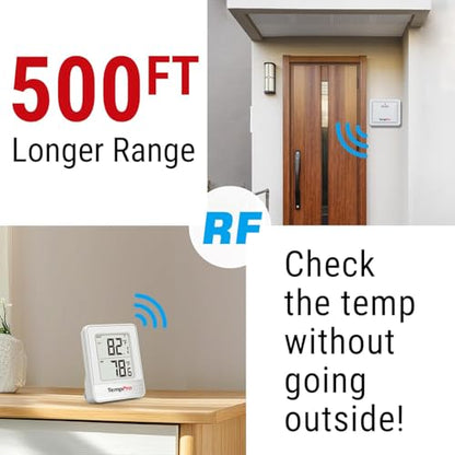 TempPro TempAir 500FT Indoor Outdoor Thermometer Wireless - color: White In-outdoor Thermometer