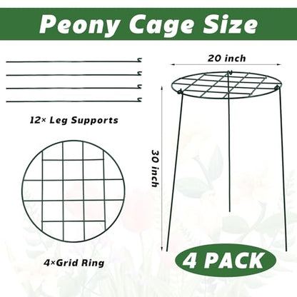 4 Pack Round Peony Cages and Supports, 20 x 30 Inches (D x H) - size: 20 x 30 Inches