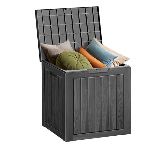 35 Gallon Resin Deck Box, Waterproof Outdoor Storage Bin for Patio, Poolside, and Garden, Lockable & UV-Resistant, Ideal for Small Spaces, Black - color: Black, size: 35 Gallon