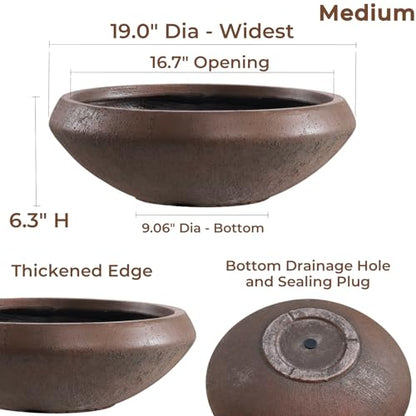 19"Dia x 6.3"H Weathered Concrete Lotus Bowl Planter, Large Succulent Pot - color: Rust, size: Medium