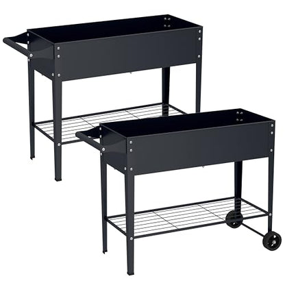 Elevate 2Pcs 32" Tall Raised Garden Bed with Wheel,Planter Box for Backyard,Outdoor Garden, Patio, Balcony, 400lb Capacity,Grey - size: 37.4"x14.6"x31.6", style: Grey(2PCS)