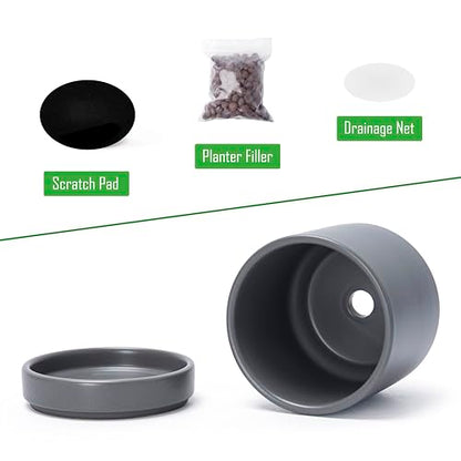D'vine Dev 4-Pack Ceramic Pots with Saucers, Grey, 4.7 in, 94-X-B-3 - color: Gray, size: 4.7 Inch